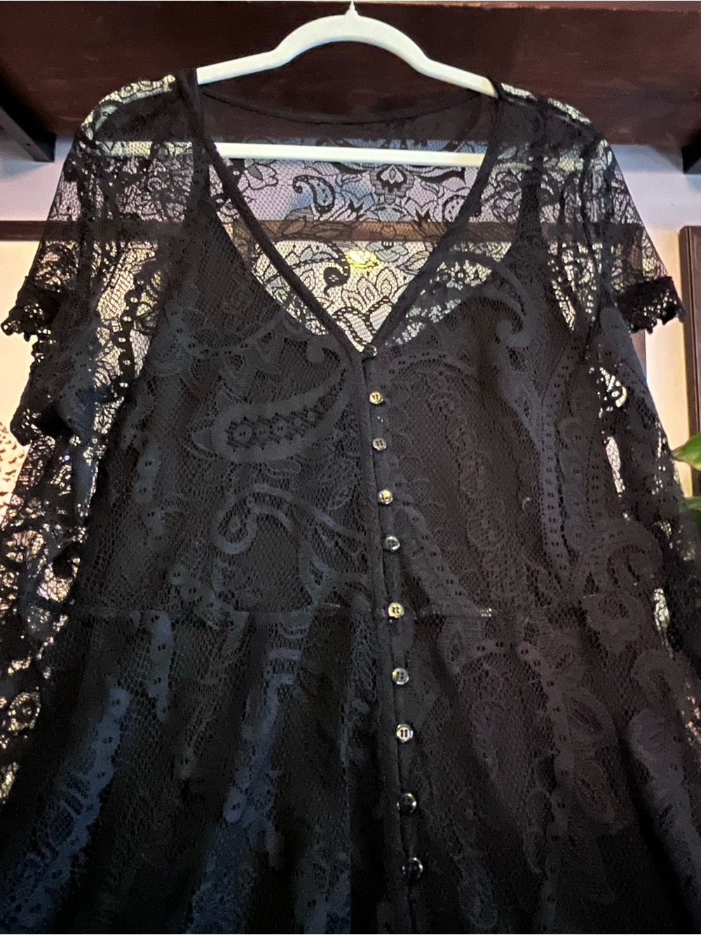torrid Black Lace Midi Dress with Button Front and slip - Picture 2 of 5